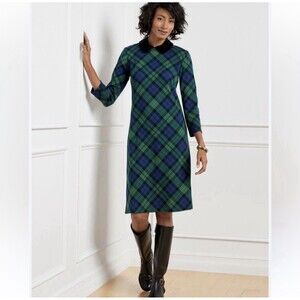 NWT Talbots A Line Dress Women Small Green Tarten Plaid Holiday Christmas Event